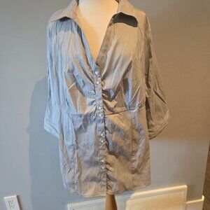 George Plus Striped Button-Down Tunic | Size 3X | Grey & White